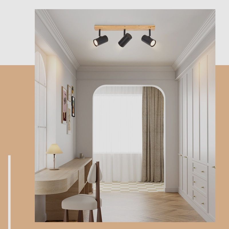 Glitzerlife Deckenleuchte Holz Deckenstrahler Weiß - Vintage Deckenlampe GU10 3 Flammig Deckenspots Modern Schwenkbar 350° Flurlampe Für Arbeitszimmer Esszimmer_voghion.com