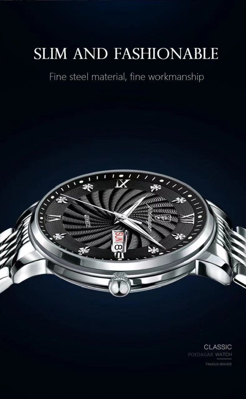 Herrenuhr, wasserdicht, leuchtend, Datum, Woche, Herren-Quarz-Armbanduhr aus Edelstahl, modische Sportuhren für Männer_voghion.com