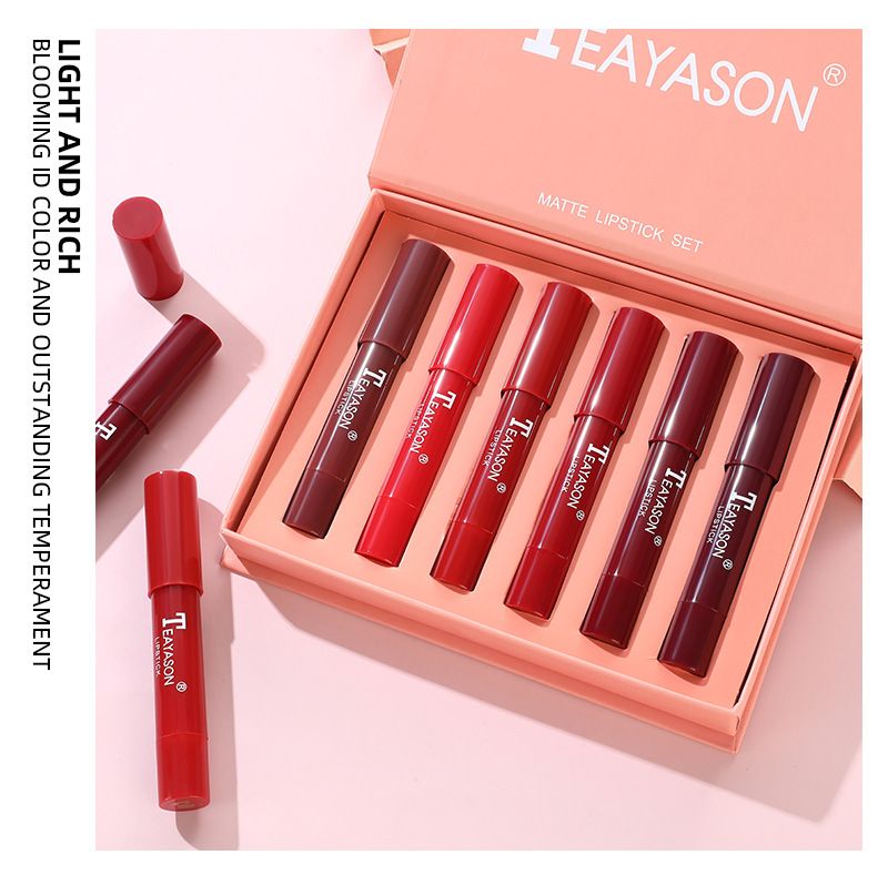 6-Piece Non-Stick Cup Matte Lipstick Pen Set Gift Box - Including Shades Of Nude Mauve And Bold Red_voghion.com