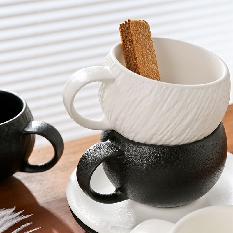 300ml Retro Egg Large Capacity Frosted Coffee Ceramic Saucer Cappuccino Latte Handheld Water Cup_voghion.com