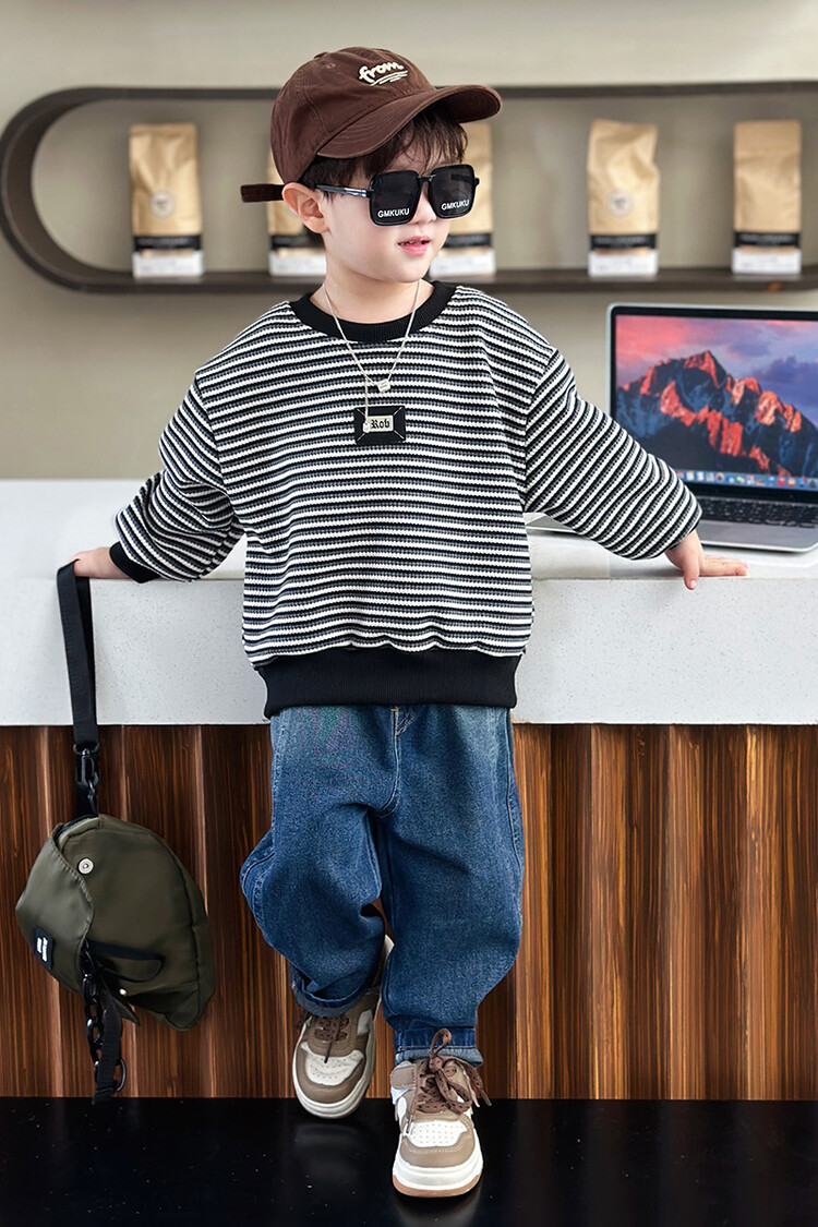 Streifen 2023 Frühling und Herbst Neue Kinder Hübsche Casual Zwei Stück Set für Jungen mit Western Stil Lange_voghion.com