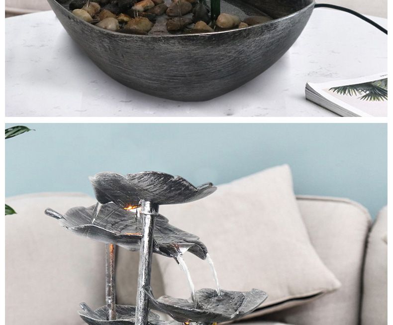 Lampada da scrivania Zen Fountain - Decorazione a cascata a LED alimentata tramite USB con ciclo di flusso, luce Feng Shui per la ricchezza e il relax per casa/ufficio_voghion.com
