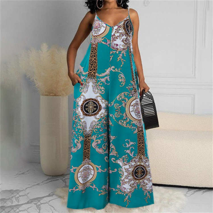 Women's clothing independent station casual printed backless sexy jumpsuit_voghion.com