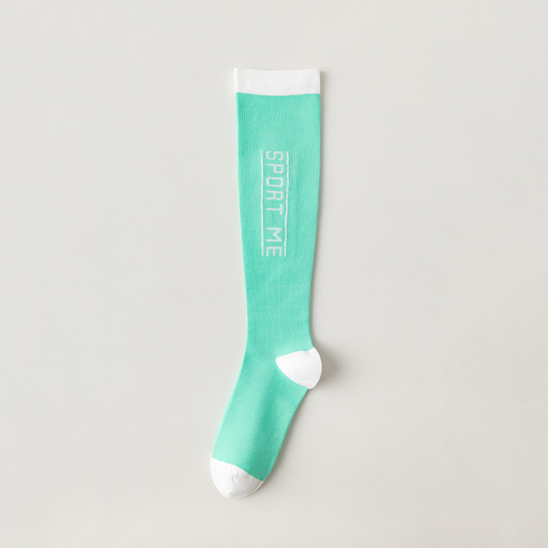 Calcetines largos de compresión para mujer, de primavera y verano, a rayas, con letras, deportivos, informales, para fitness y estudiantes_voghion.com