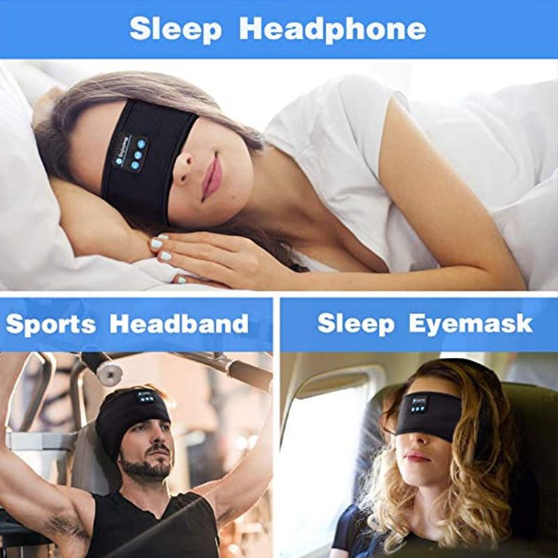 Fascia per la testa Bluetooth 5.0 con musica, mascherina per dormire con portachiavi staccabile, fascia antisudore per yoga e corsa all'aperto_voghion.com