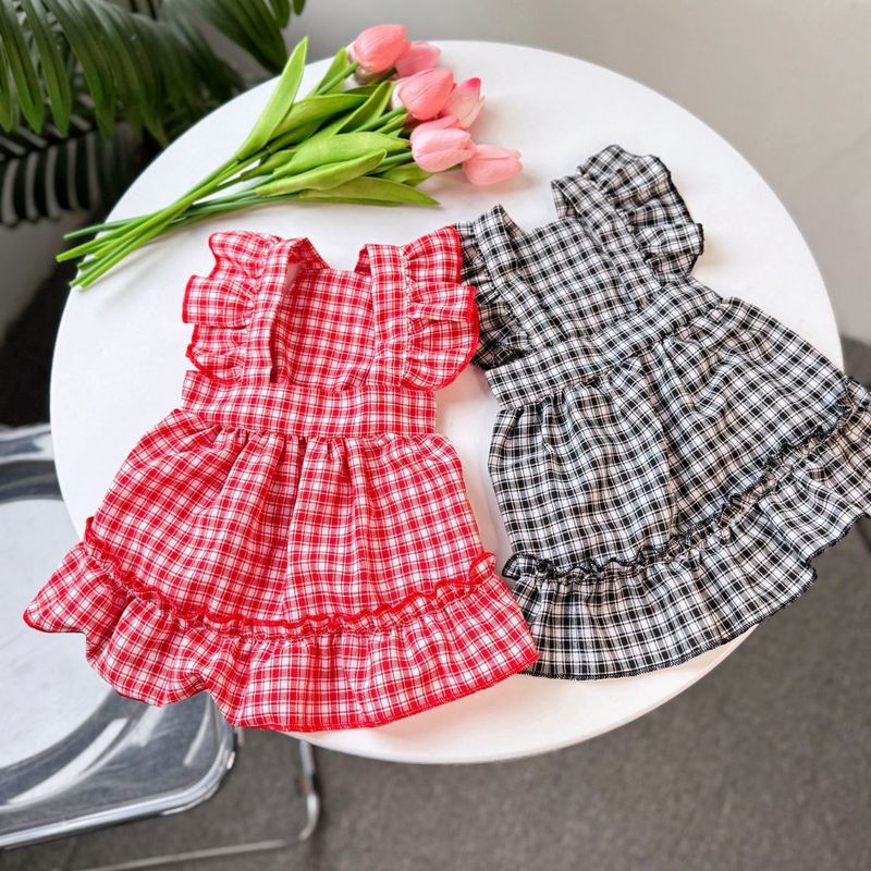 Universal Rot Schwarz Koreanischen Stil Plaid Rock Katzen Hunde, Geeignet Für Frühling Sommer, Leichte Und Atmungsaktive Mit_voghion.com