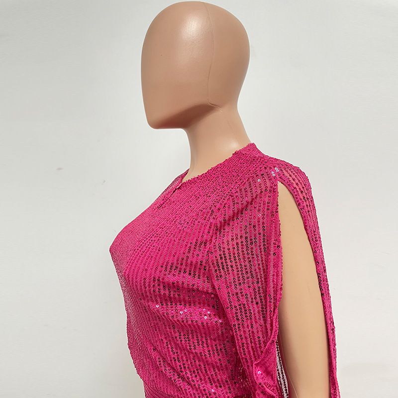 Damkläder jumpsuit mode smal långärmad slits paljettjumpsuit_voghion.com