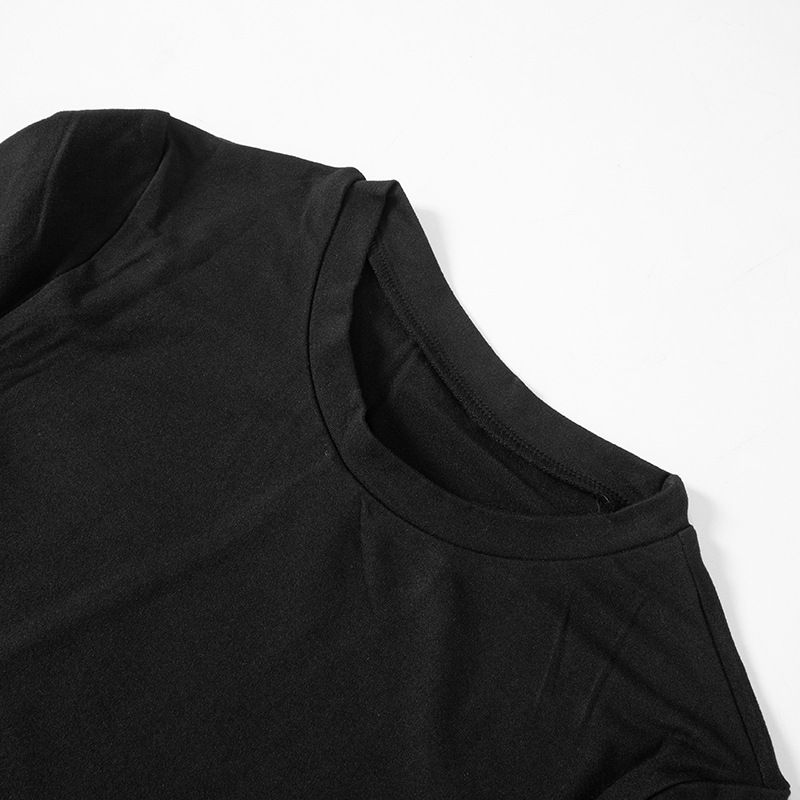 Abito da donna alla moda, a maniche corte, aderente, con scollo rotondo, tinta unita_voghion.com