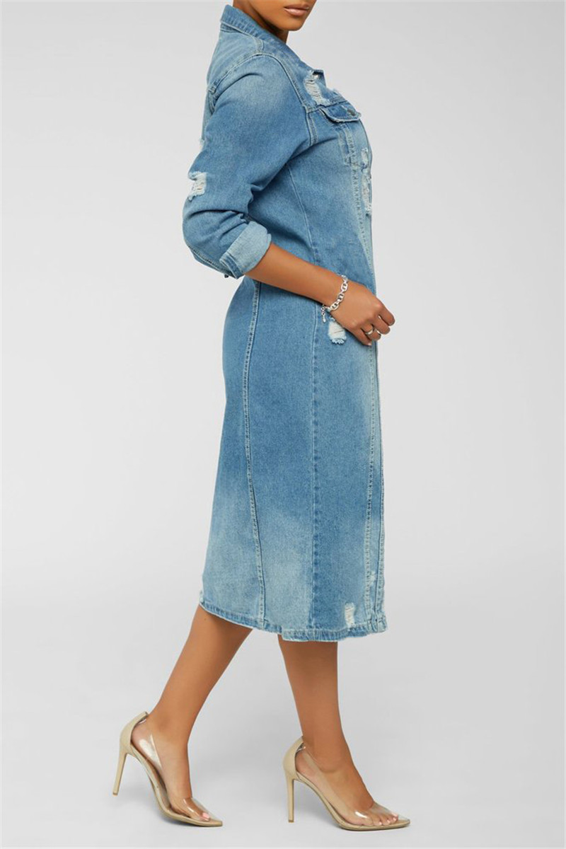 Chaquetas vaqueras rasgadas para mujer, chaqueta vaquera larga informal Vintage, abrigo de manga larga para invierno, ropa de calle 2021_voghion.com