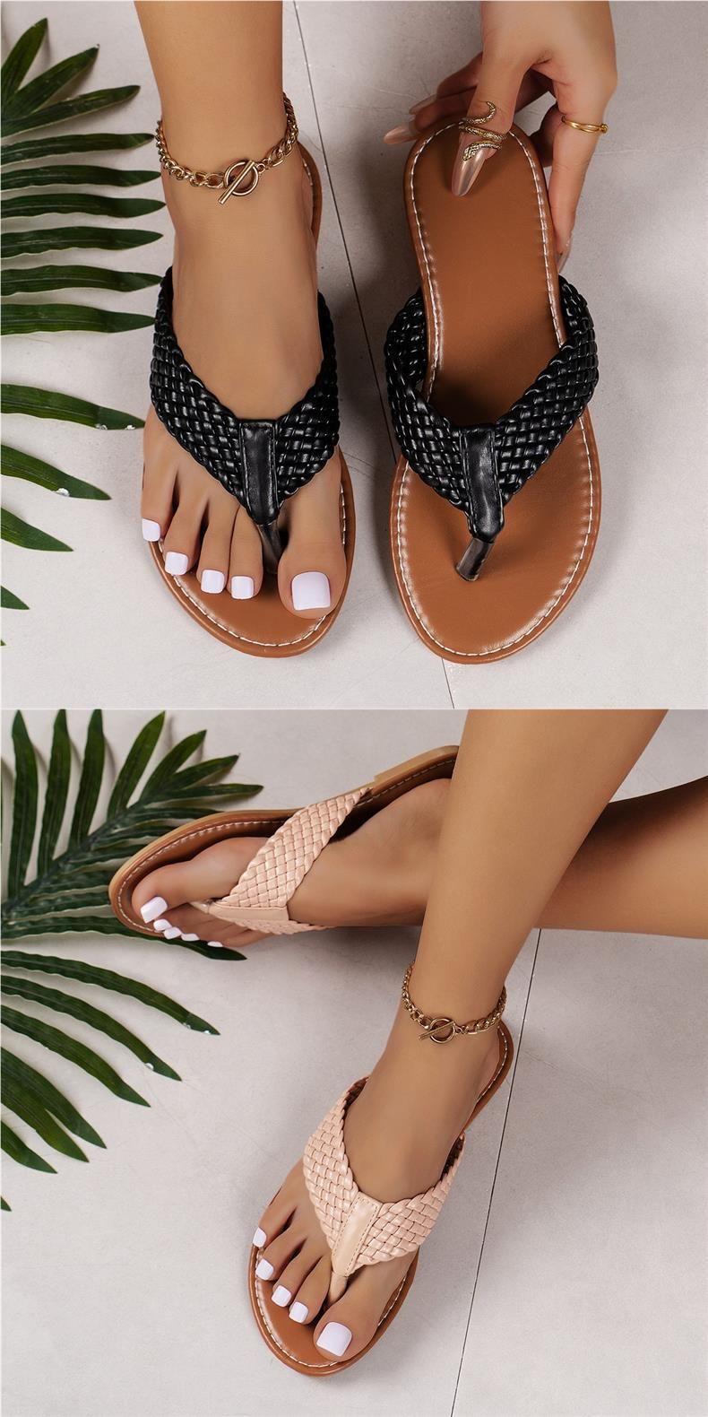 New Casual Braided Solid Color Slip-on Slippers For Women_voghion.com