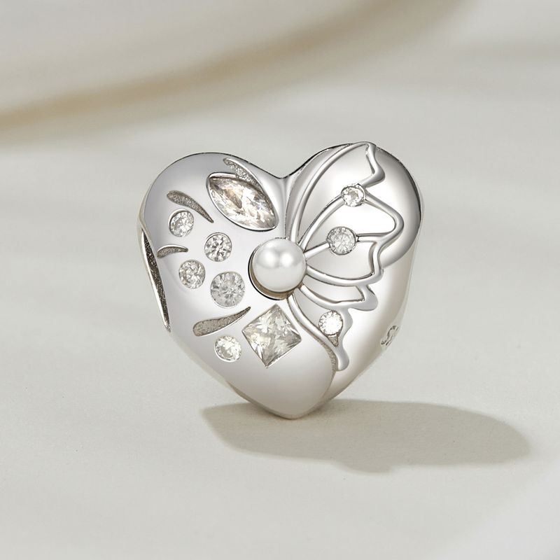Dreamy Heart Butterfly Charm Sterling Silver Charm,BSC1048_voghion.com
