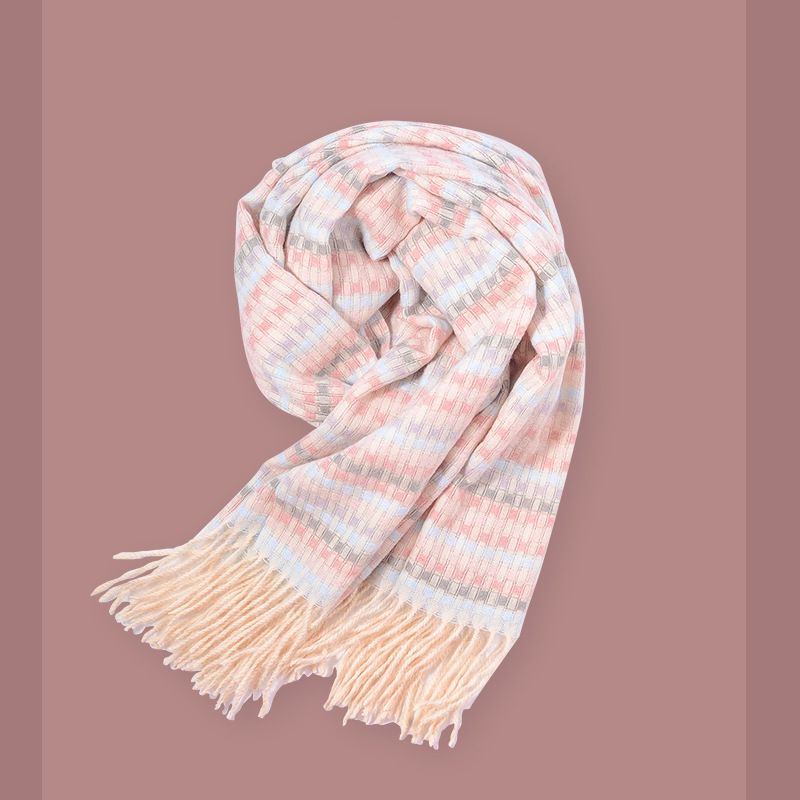 Sciarpa calda al collo in stile coreano versatile, stile coreano, nuova sciarpa scozzese rosa per ragazze dolci, autunno inverno 2024_voghion.com