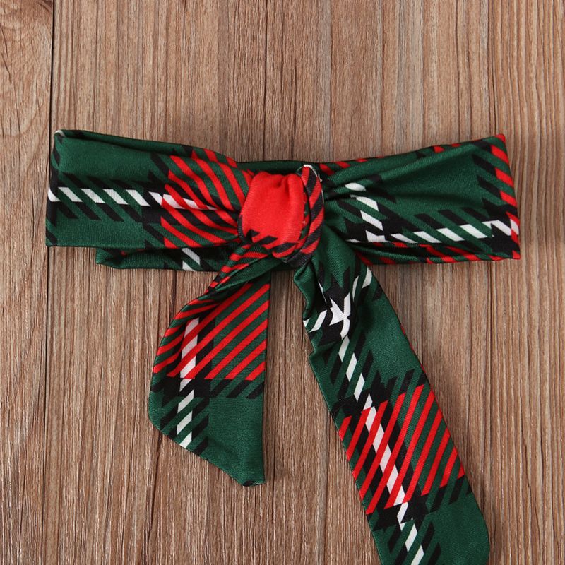 „Weihnachts-Strampler mit Buchstabenprint für Mädchen + rot-kariertes Trägerkleid, 3-teiliges Outfit-Set, süße Festtagskleidung für Kleinkinder und Kinder“_voghion.com