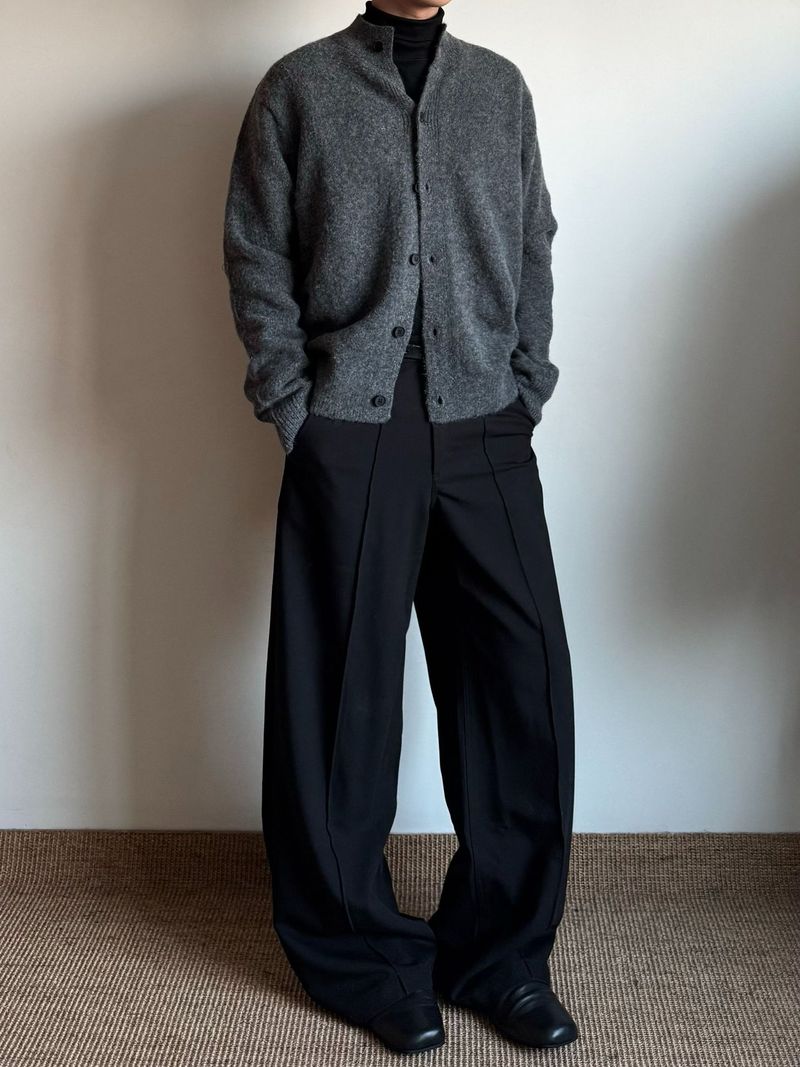 Autumn Winter Floral Wool Blend Half Turtleneck Sweater Unisex Cardigan Old Money Brown Gray Versatile Cleanfit_voghion.com