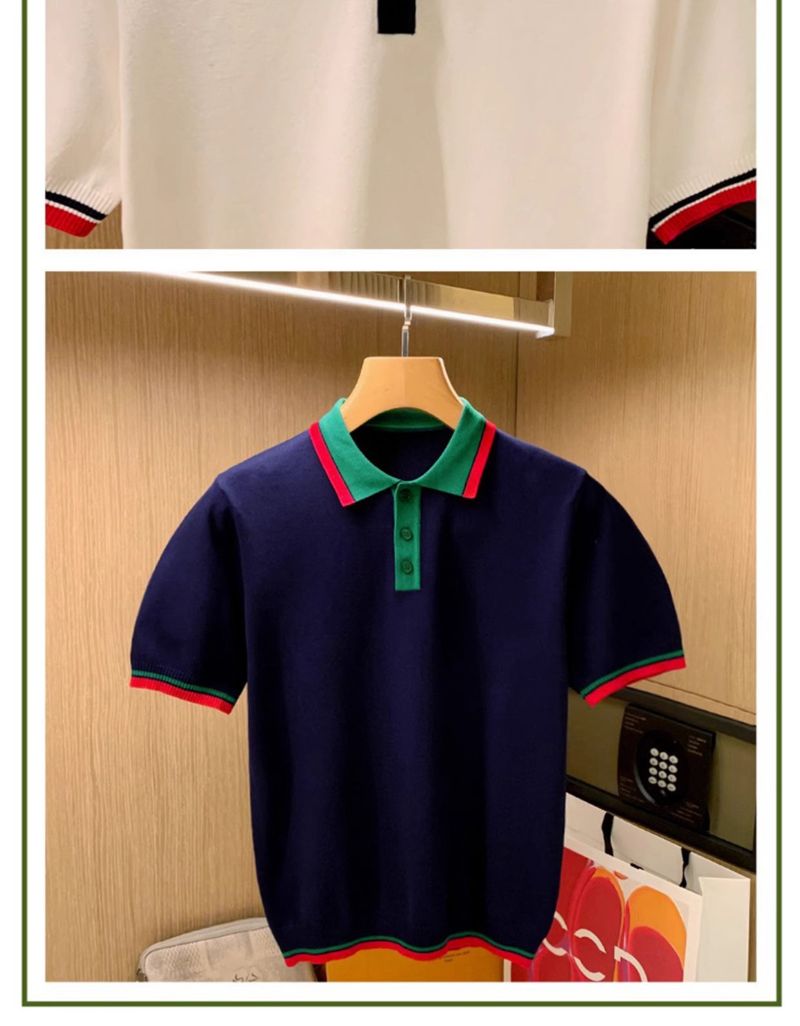 Men's Clothing men's fashion men's T shirt short sleeve summer leisure personality light luxury color matching knitted polo shirt men_voghion.com