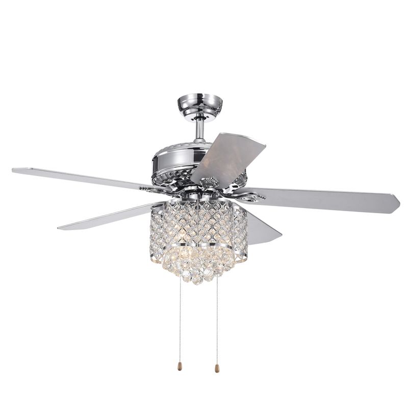 Deidor 5-blade 52-inch Chrome Ceiling Fan with 3-Light Crystal Chandelier_voghion.com