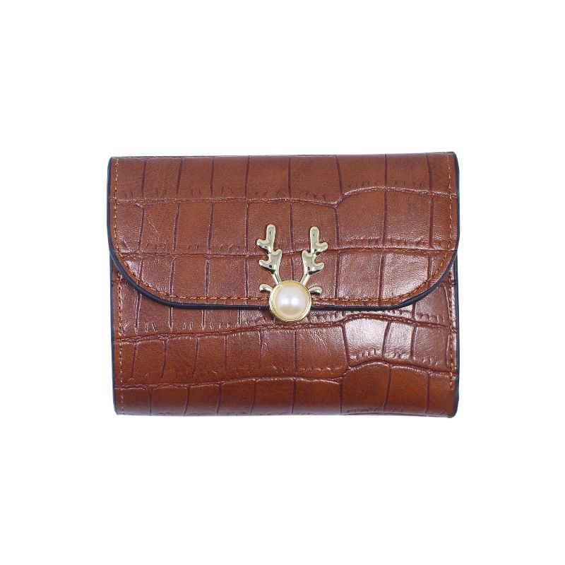 Women's Bags Deer Head Fashion Folding Coin Purse, Crocodile Pattern, INS Style Wallet, Card Holder_voghion.com