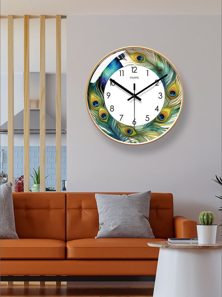 Yipula 7003 Nordic Peacock Feather Wall Home Quartz Living Room Sweep Second Clock_voghion.com