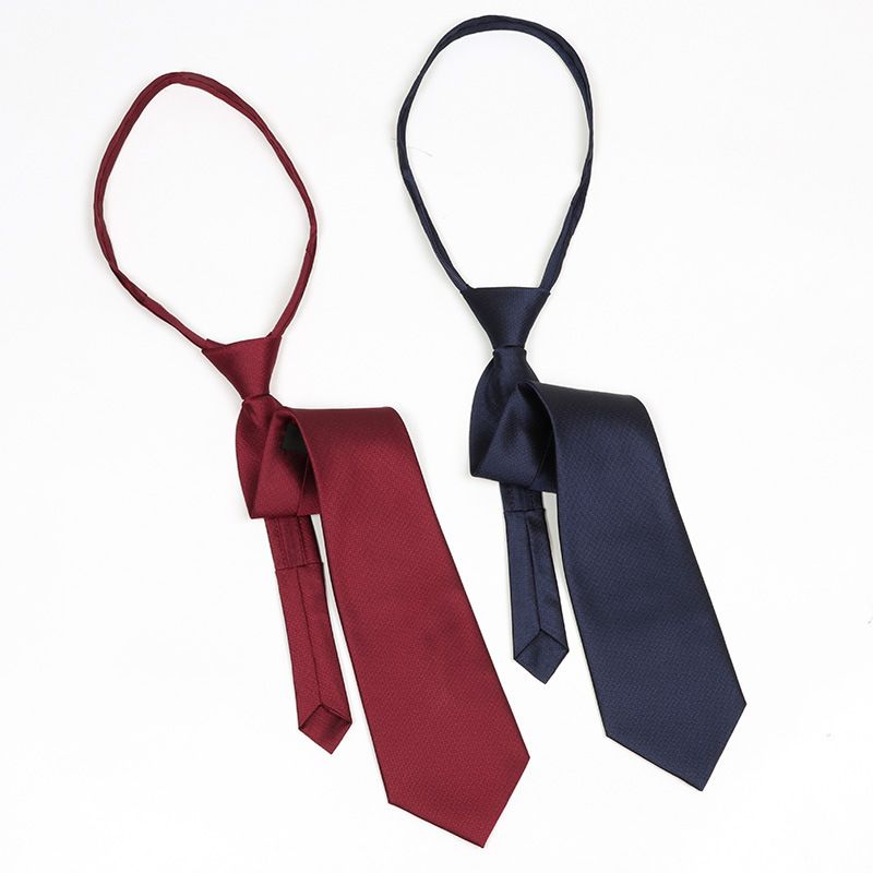 Public Institution Civil Servant Standard-Free Universal Zipper Tie No-Need-to-Tie Men's Lazy Formal Shirt Pure Red Navy_voghion.com