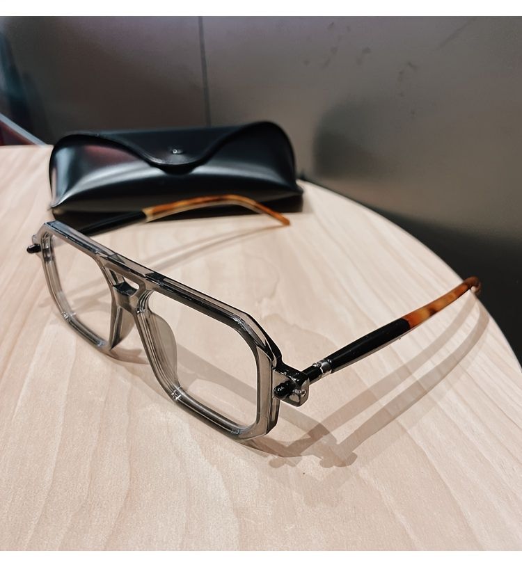 Trendy klassesch déck grouss Vintage Brëller mat duebele Brécken, Männer Fraen alldeeglech Schoulgeschäft Dekor, ideal_voghion.com