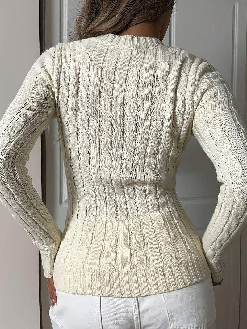Pull élégant en maille à col en V pour femme - Pull en chenille douce avec broderies, chemisier ample à manches longues pour le printemps et l'automne._voghion.com