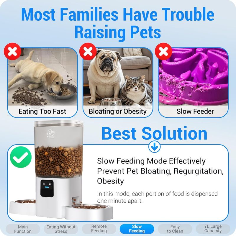 Frienhund Futterautomat Katze 2 Näpfe Mit APP: 7L Futterspender Katze Mit Langsamer Vorschub, 5G WiFi Trockenfutter Automat Für 2 Katzen, WLAN Futte_voghion.com