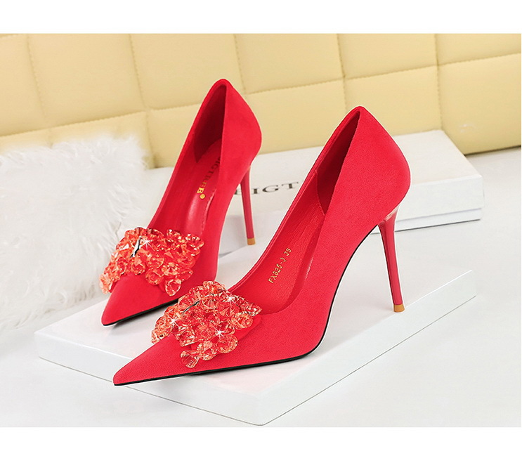 Banquet High Heels Women's with Thin Heels, Suede, Shallow Mouth, Pointed Water Diamond Bow Single Shoes_voghion.com