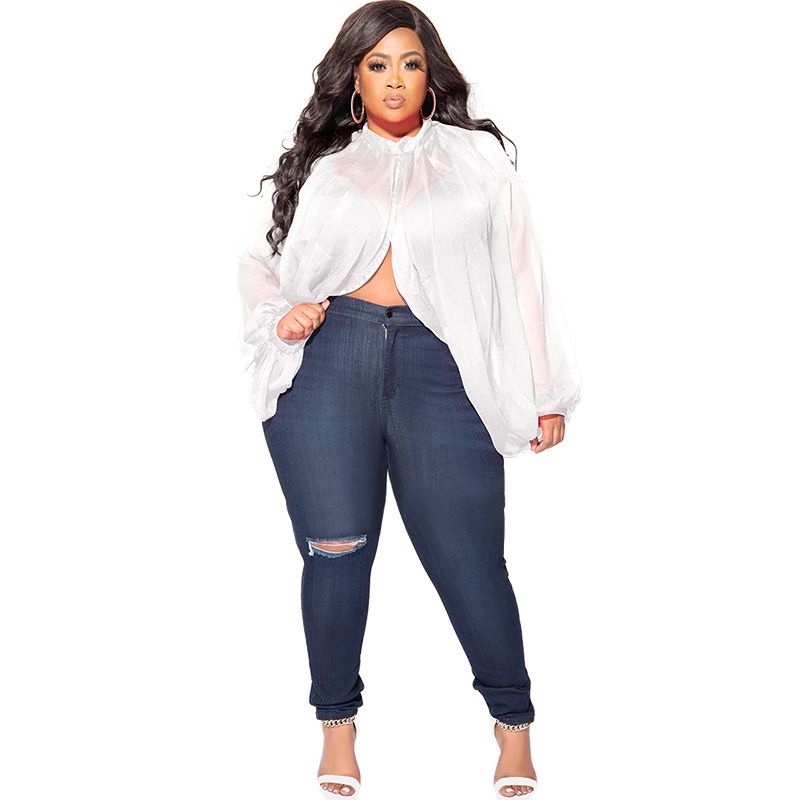 Damen-Oberteil in Übergröße, Übergröße, Damenbekleidung, Rundhalsausschnitt, offener Rücken, Chiffon-Schnüroberteil für Damen_voghion.com