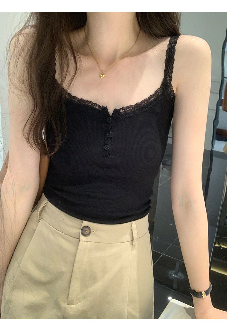 Canotta sexy in pizzo francese in stile europeo, top corto aderente senza maniche da donna_voghion.com