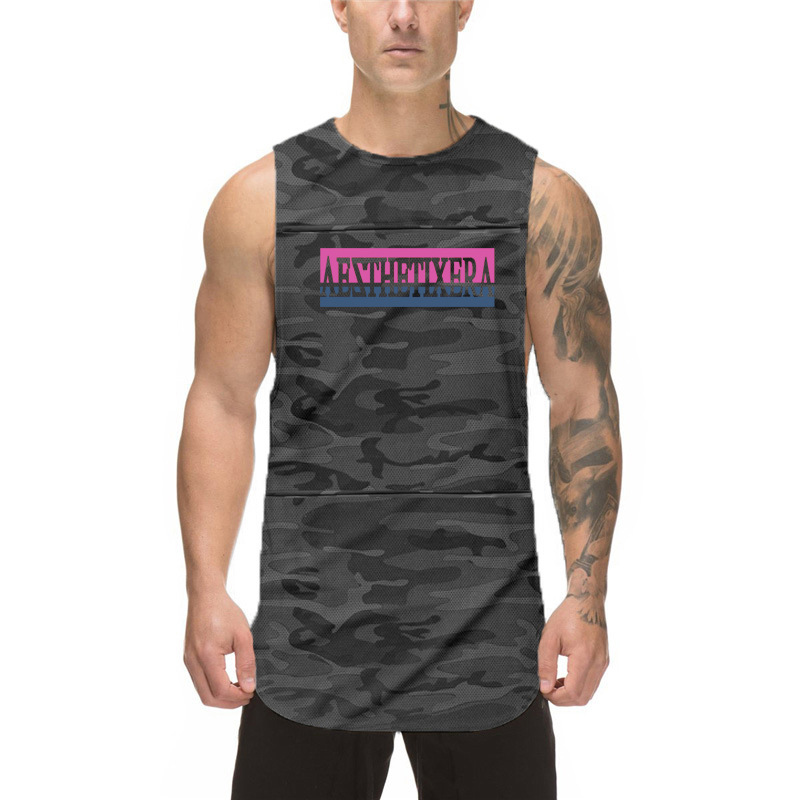 Schnell trocknendes und schweißabsorbierendes Fitness-Weste der trendigen Marke Camouflage für Herrensport, Abnehmen, Fischgrätenmuster_voghion.com