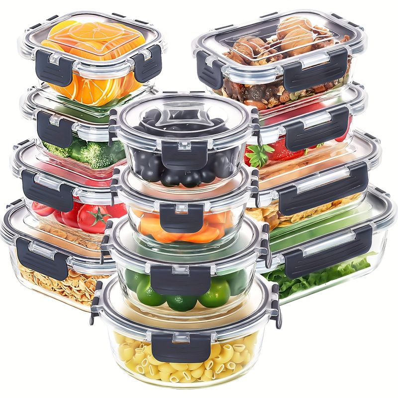 12pcs Glass Food Storage Containers With Lids Leak Proof Airtight For Meal Prep Lunch Microwave Oven Freezer Dishwasher Safe_voghion.com