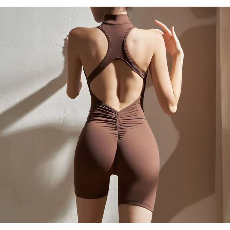 Combinaison de yoga plissée haute intensité : dos magnifique, sensation de nudité, effet liftant, fermeture éclair serrée, une pièce pour le fitness_voghion.com