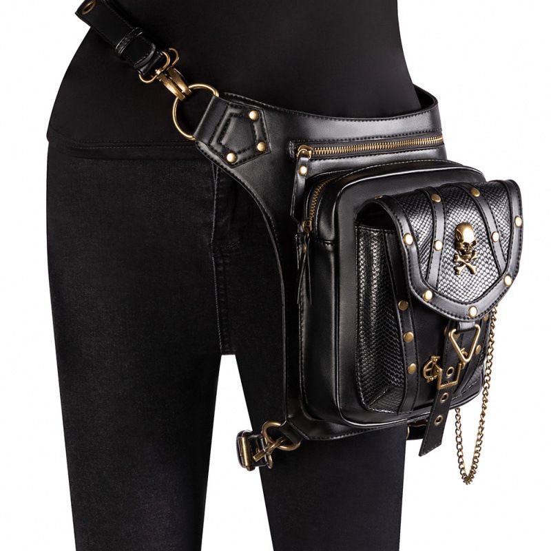 Borsa a tracolla da motociclista steampunk piccola con catena da donna_voghion.com