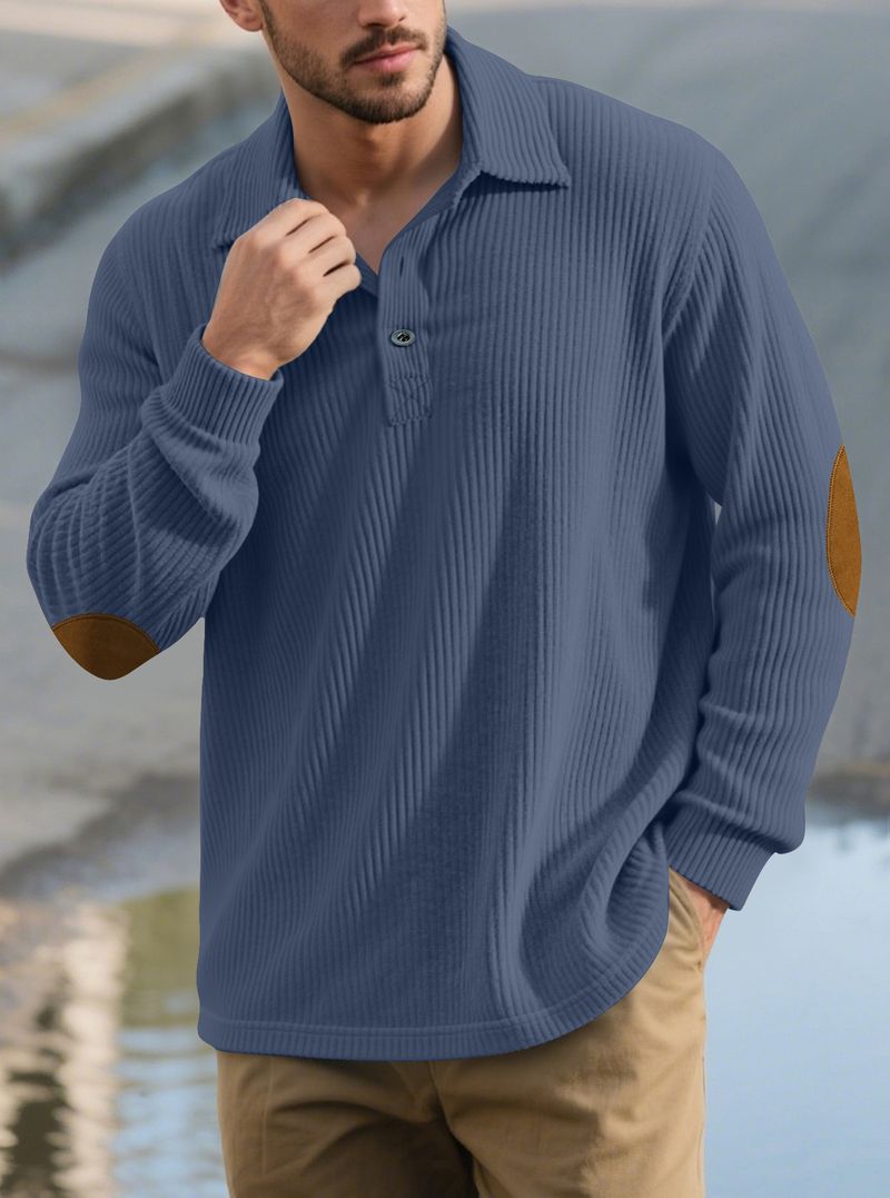 Cord-Poloshirt für Herren – Streetwear-Sweatshirt zum Knöpfen in Grau, Schwarz und mehr Herrenbekleidung_voghion.com
