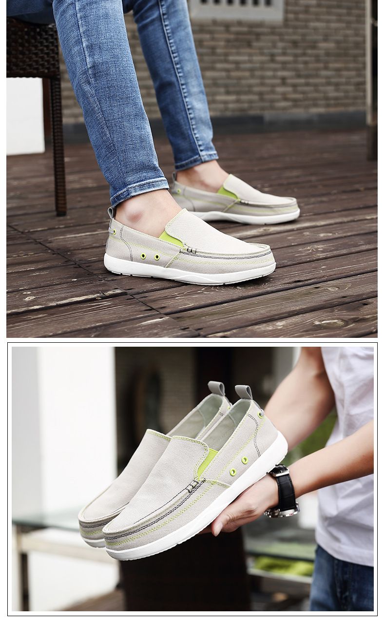 Canvas loafers Spring summer breathable men's casual shoes over feet_voghion.com