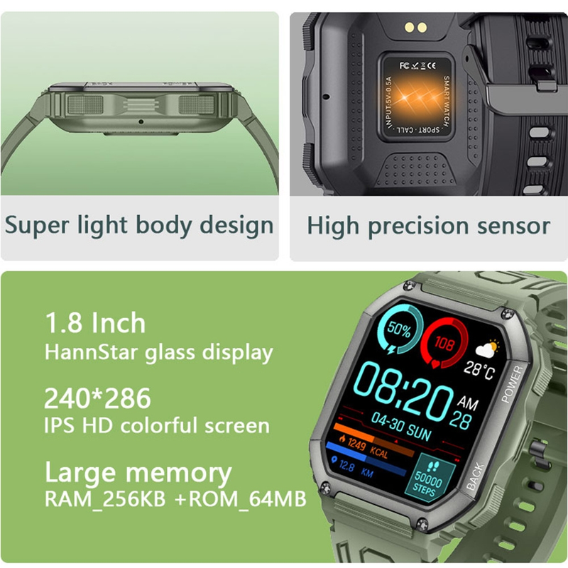 KR06 Waterproof Pedometer Sport Smart Watch, Support Heart Rate / Blood Pressure Monitoring / BT Calling(Black)_voghion.com