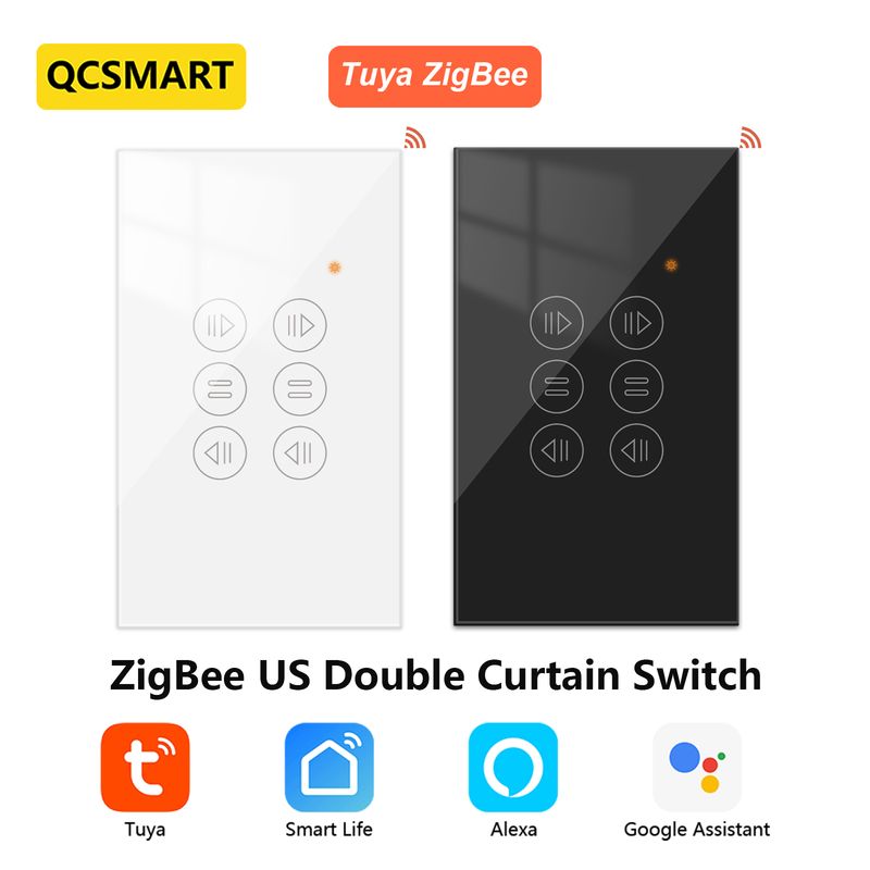 QCSMART ZigBee 3.0 Doppelvorhang-Rollladenschalter nach US-Standard Tuya Smart Life App Fernbedienung Home Assistant_voghion.com