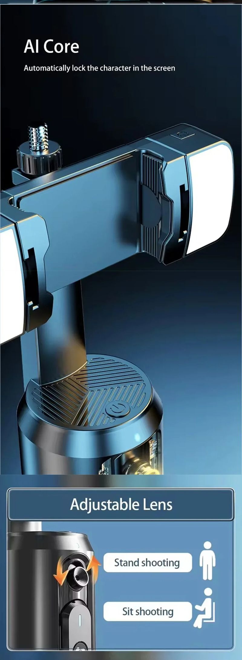 Treppiede intelligente AI con rilevamento automatico del viso, controllo dei gesti con rotazione a 360°, stabilizzatore cardanico, telecomando universale Bluetooth_voghion.com