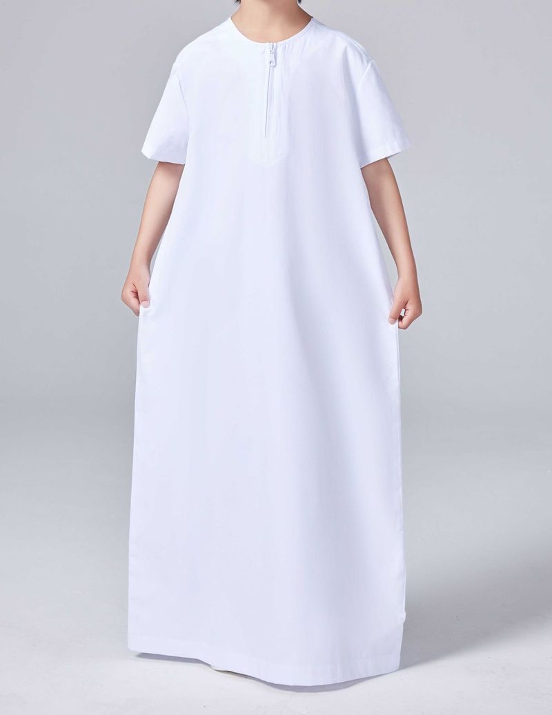 Toddler Boys Clothing Solid Color Boy Short Sleeved Zipper Shirt Robe_voghion.com