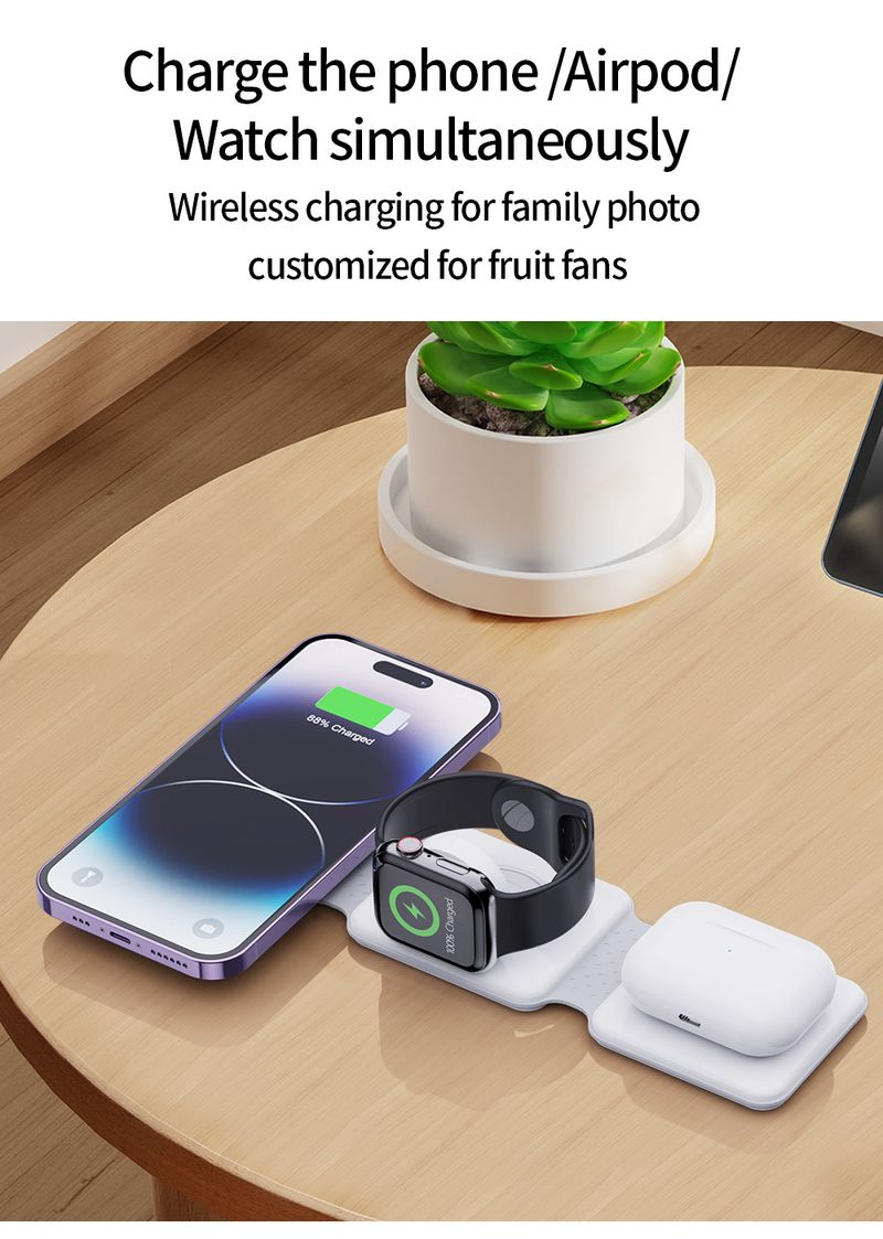 Das neue kabellose 3-in-1-Ladegerät ist faltbar und für die kabellose 3-in-1-Aufladung von Android-Mobiltelefonen und Uhren von Epple geeignet._voghion.com