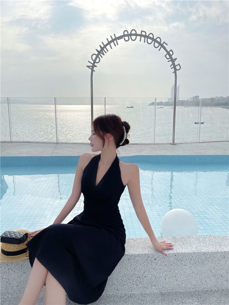 Gonna lunga estiva da donna con scollo all'americana, per vacanze, viaggi e spiaggia_voghion.com
