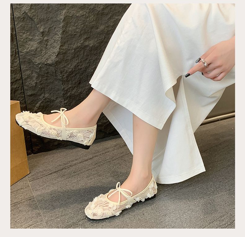 Scarpe singole in pizzo francese con rete, stile fata, delicate con gonna, suola morbida e morbida, scarpe Mary Jane traspiranti_voghion.com