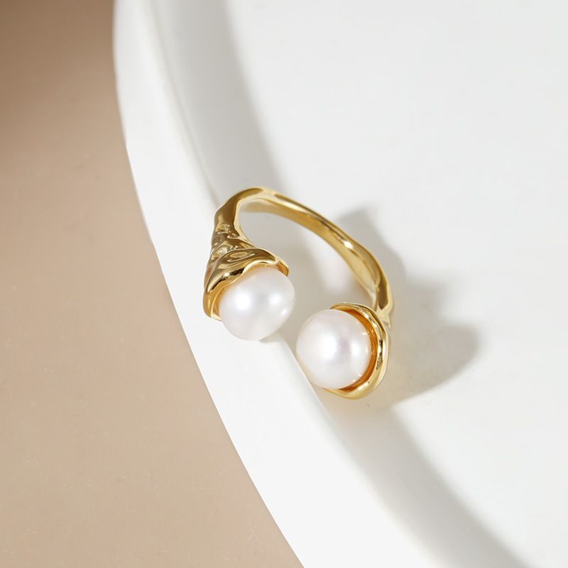 Anello in argento sterling con design a nicchia e texture di perle, stile INS alla moda, anello semplice_voghion.com