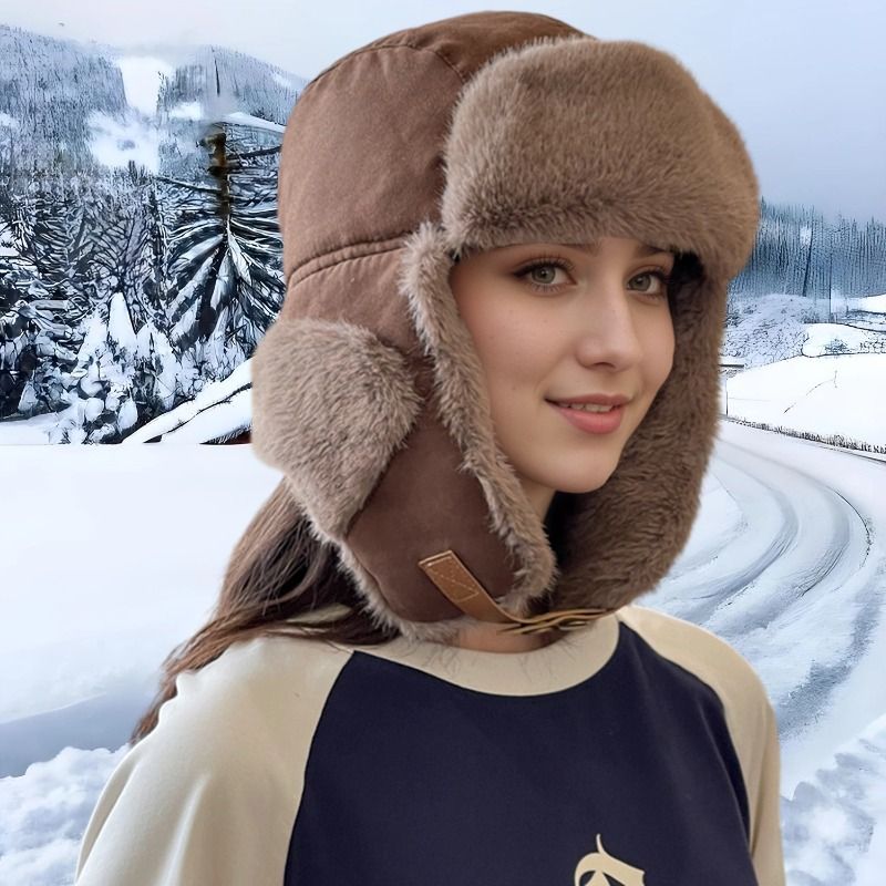 New Winer Suede Lei Feng Women, Thickened Ear Proecion Plush Ha, Windproof Warm For Riding And Skiing, Cold-Proof_voghion.com