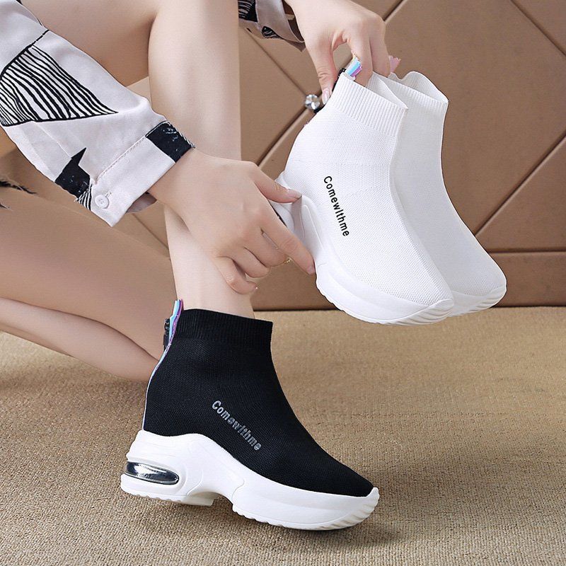Women's Chunky Sole Platform Sneakers - Breathable High-Top Lace-Up Shoes With Back Zipper For Casual & Sporty Style_voghion.com