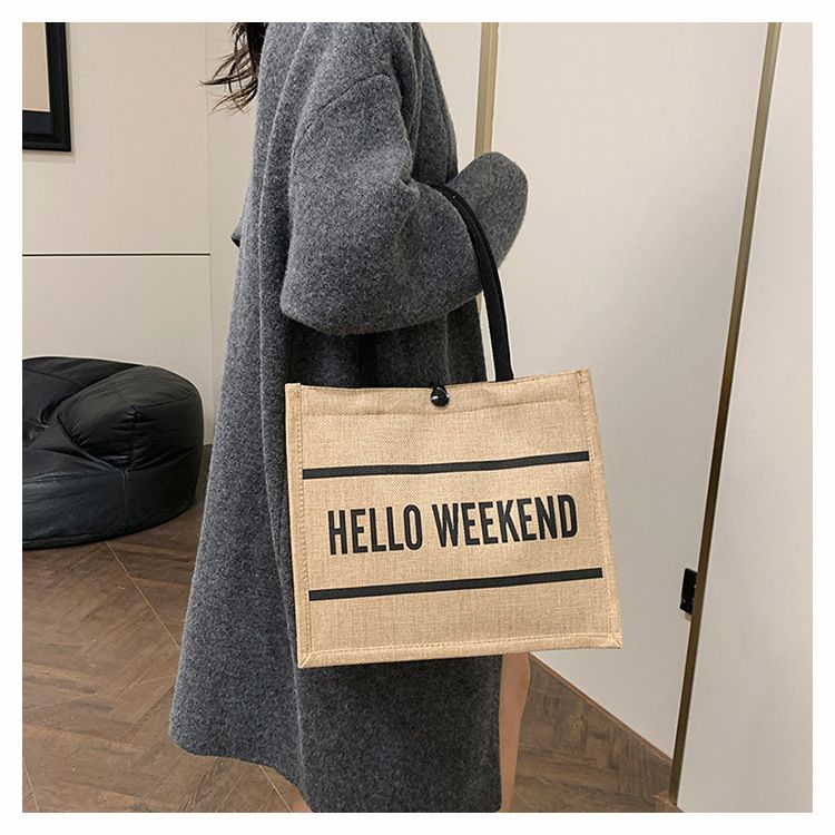 Beach Bag Thickened Large Capacity Linen Underarm Bag Shopping Bag Commuter Tote Bag Premium Casual Hand Bill Shoulder Bag Minimalism_voghion.com