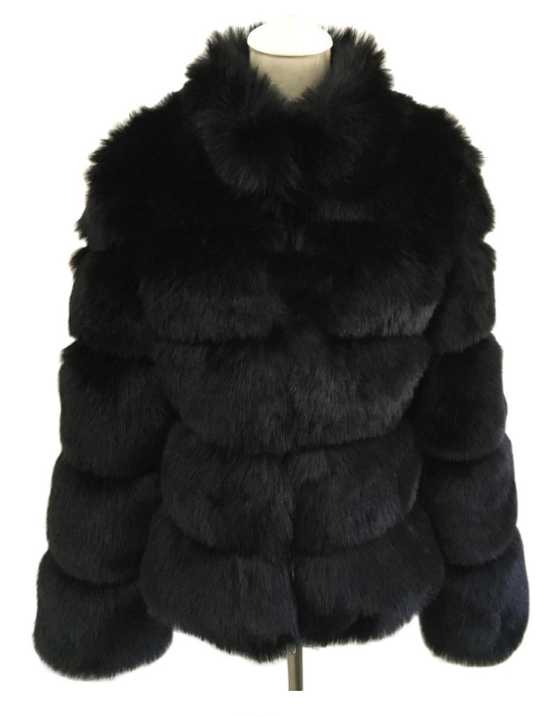 Frauen Herbst und Winter neue Nachahmung Fuchspelz Schlankheits-Stehkragen Spleißen Kunstpelzjacke für Frauen_voghion.com