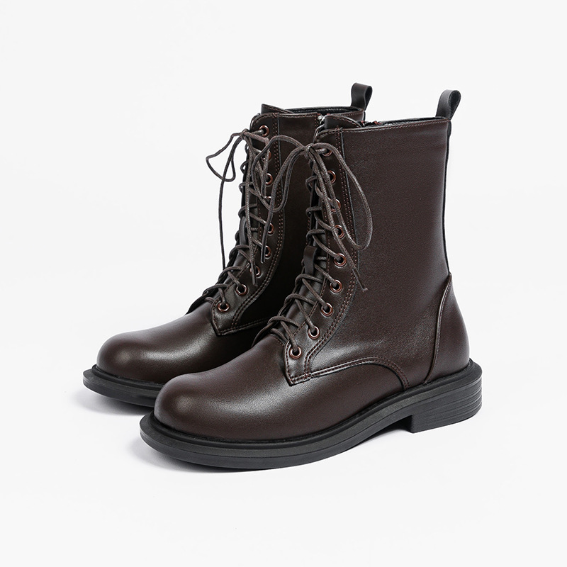 2024 new autumn and winter British style versatile Martin boots for women thick-soled lace-up slimming boots for women flat-heeled short boots_voghion.com