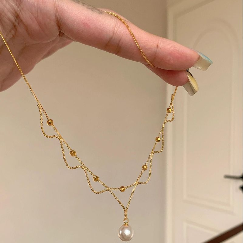 Echt vergoldete Halskette mit Perlenanhänger aus Spitze, einfache Schlüsselbeinkette, leichter Luxus-High-End-Schmuck_voghion.com