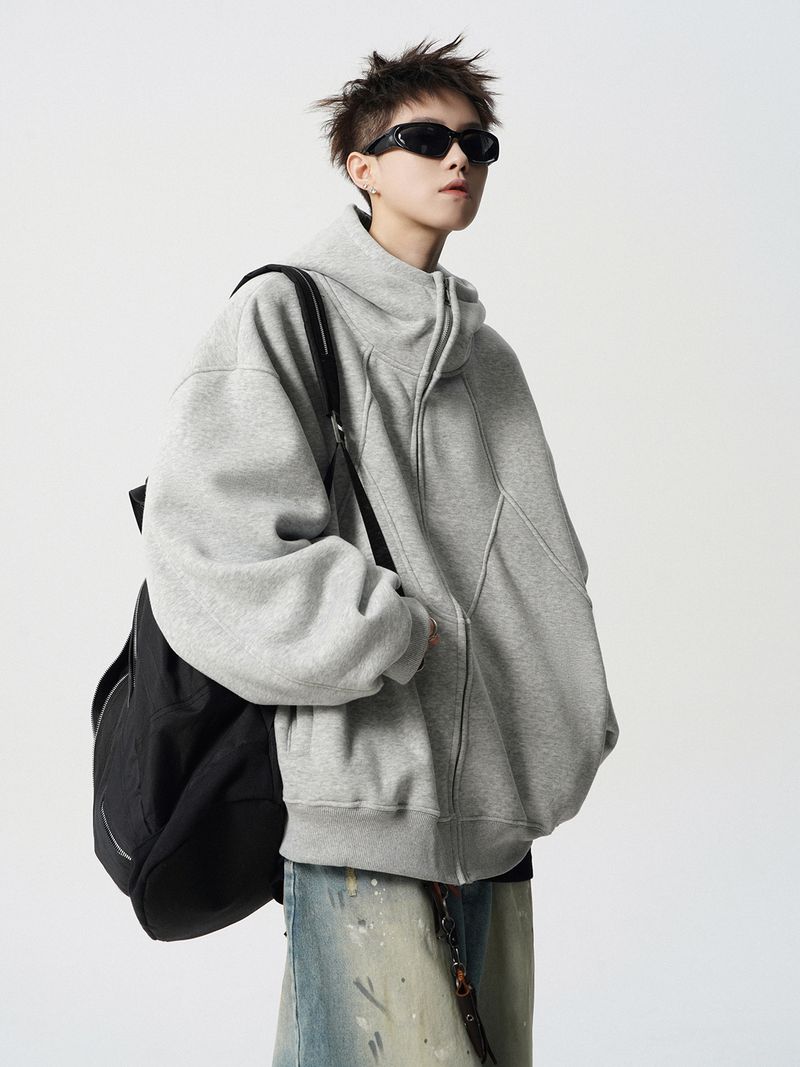 Winter Deconstruction Hooded Jacket Sweatshirt Cardigan Design Sense Patchwork Hoodie_voghion.com